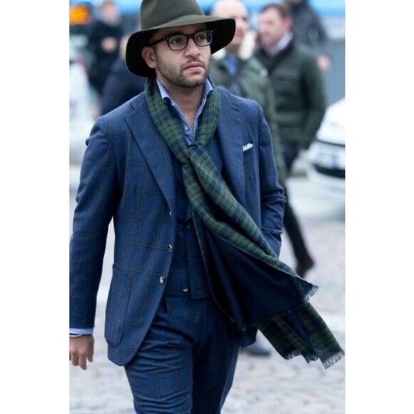 Patrick King Woollen Co Merino Wool Pocket Scarf NWT | Blue Green Tartan Gift - Picture 12 of 16